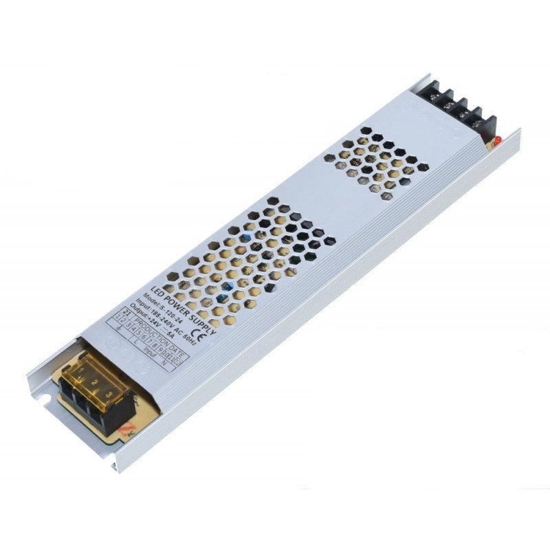 Sursa alimentare slim 120W 24V 5A, carcasa aluminiu cu fante aerisire, pentru benzi LED interior