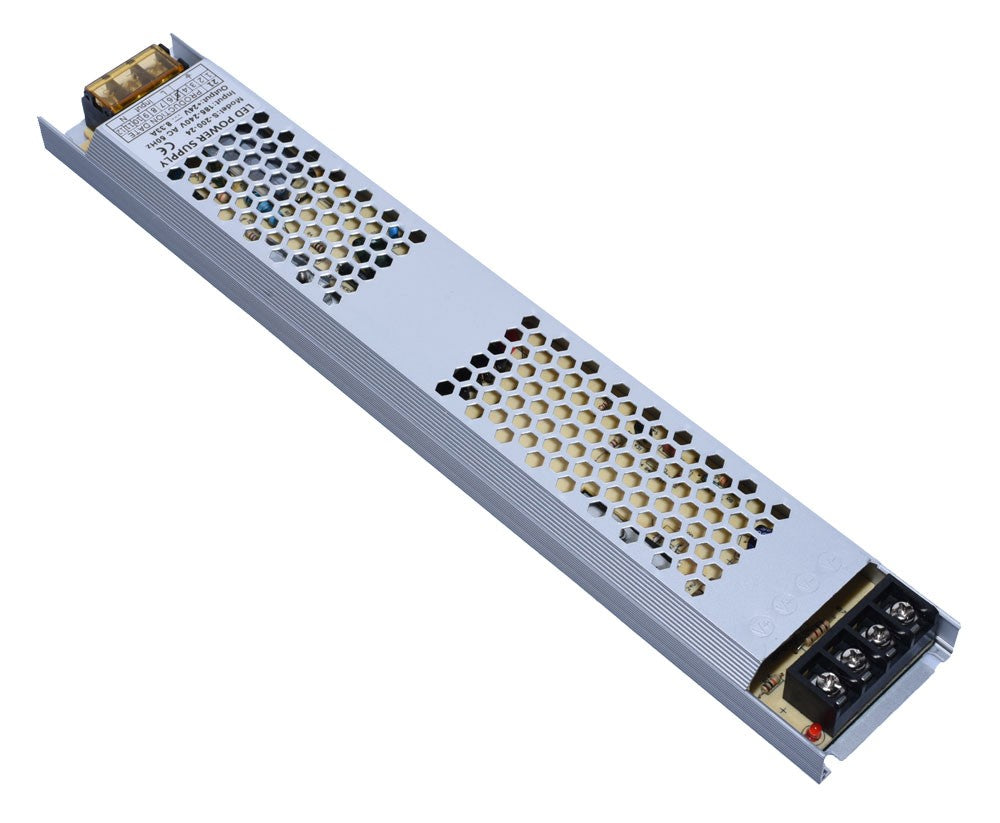 Sursa alimentare slim 200W 24V, profil subtire 23mm cu ventilatie hexagonala si borne de iesire vizibile