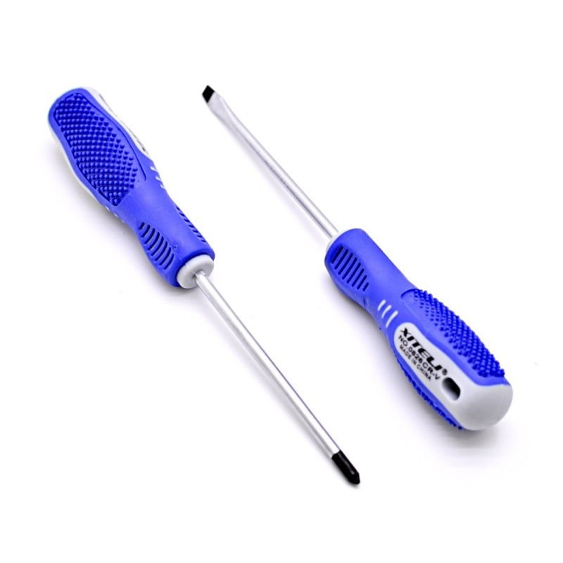 Surubelnita dreapta tija lunga 125mm crome-vanadium, varf magnetic, maner ergonomic cauciuc antiderapant albastru