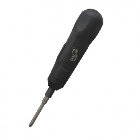 Surubelnita electrica compacta cu bit montat si maner ergonomic negru, vedere laterala