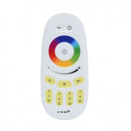 Telecomanda RF 2.4GHz RGBW vedere frontala, butoane zone si roata tactila culoare incluse