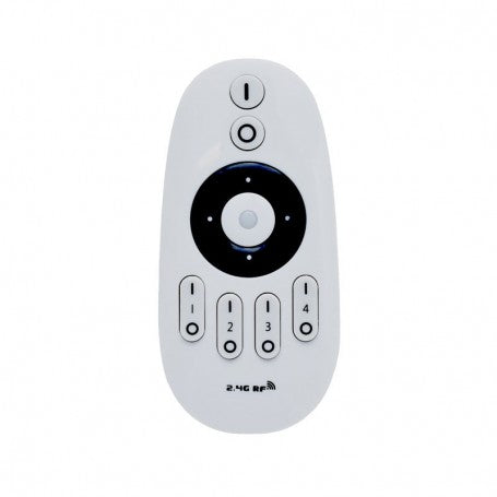 Telecomanda LED 4 zone RF 2.4GHz, vedere frontala cu butoane dedicate si rotita de reglaj
