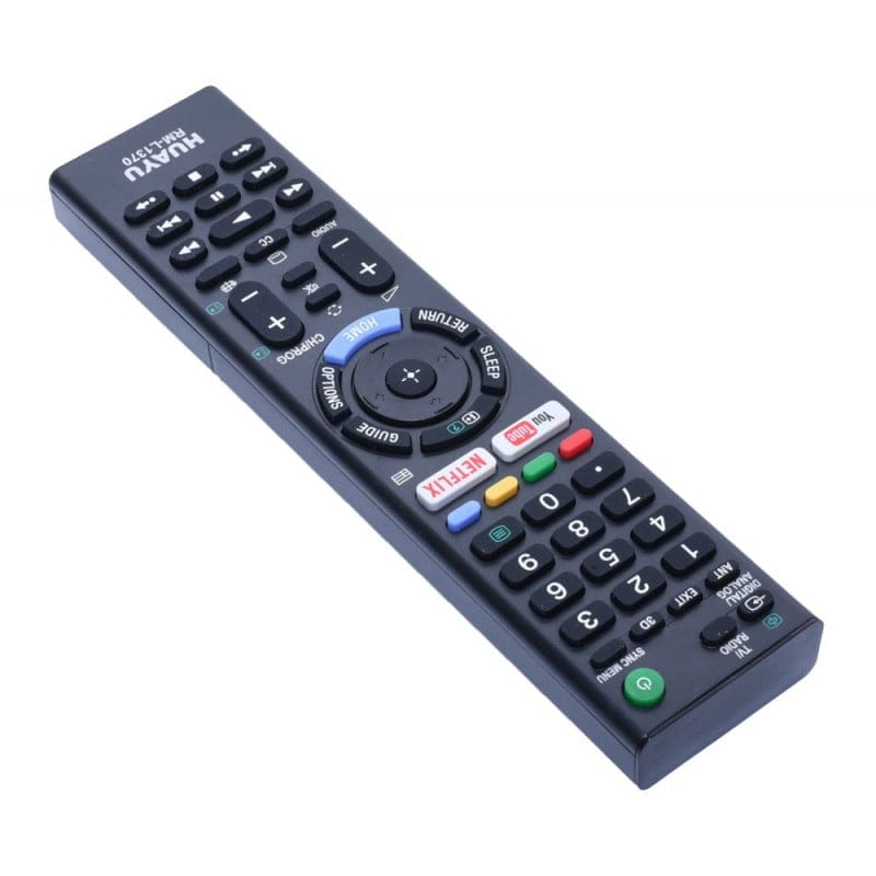 Telecomanda universala pentru TV Sony, vedere din spate cu butoane numerice si shortcut-uri streaming