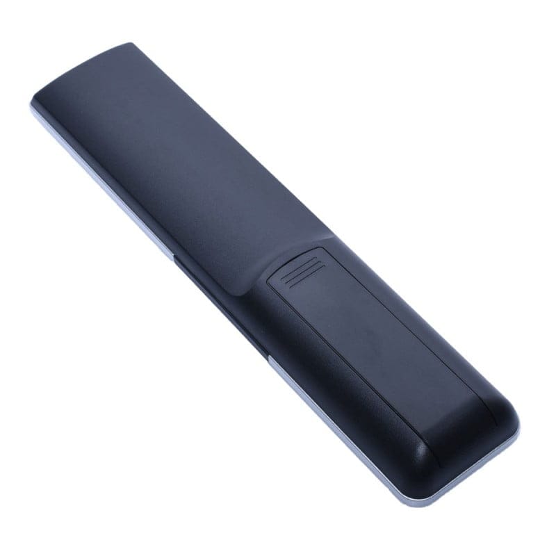 telecomanda universala pentru TV, vedere spate cu capac baterii inchis, design ergonomic negru
