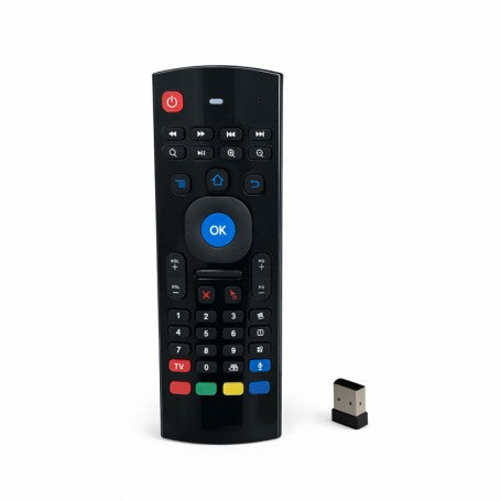 Telecomanda Air Fly Mouse fata si receptor USB wireless 2.4GHz, butoane multimedia colorate