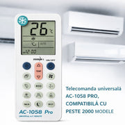 Telecomanda universala pentru aer conditionat, compatibila cu peste 2000 modele, ecran LCD, functii Cool/Heat/ECO