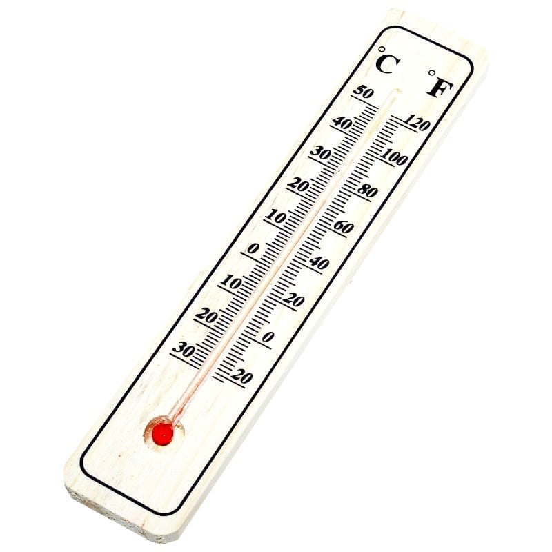 Termometru din lemn cu scala dubla Celsius si Fahrenheit, interval -30°C +50°C, fara baterii, lungime 20 cm