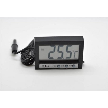 Termometru digital compact, vedere frontala display LCD cu butoane FSW, MIN, HR