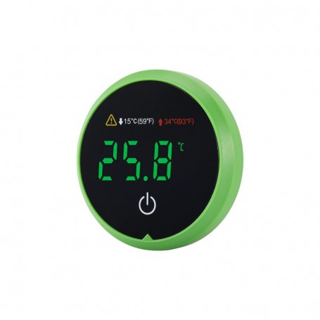 Termometru digital acvariu rotund, carcasa verde, afisaj LED cu alerta temperatura minima si maxima