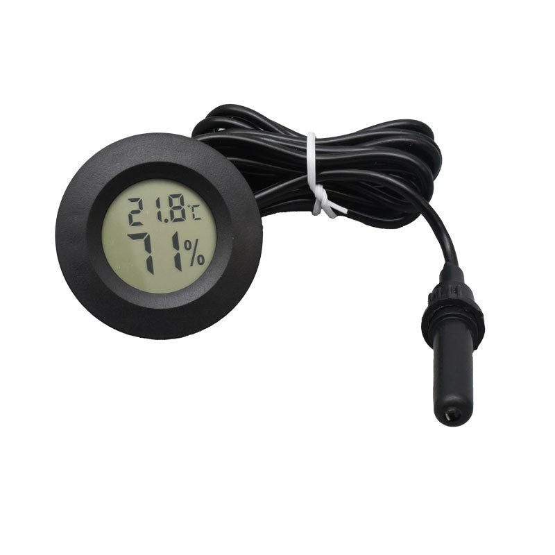 Termometru-higrometru digital rotund cu cablu sonda exterior, afisaj LCD compact 59mm diametru