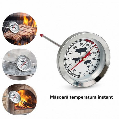 Termometru analog cu tija de 120mm, citire instant a temperaturii carnii pe gratar sau in oala