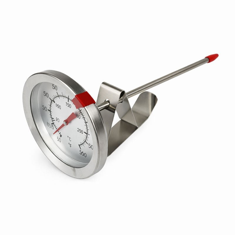 Termometru metalic analog cu clema de prindere si tija 120mm, cadran dublu Celsius/Fahrenheit, unghi lateral