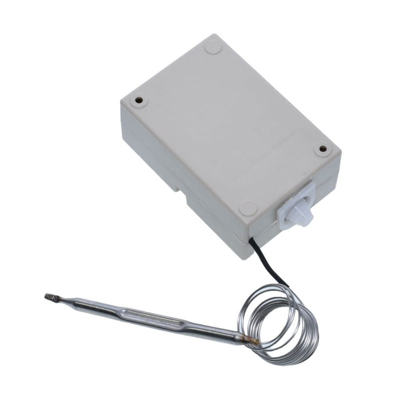 Termostat capilar - carcasa din plastic cu sonda flexibila, vedere spate fara buton de reglaj