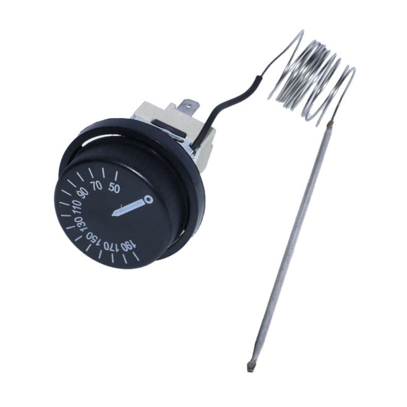 Termostat reglabil 50-190°C cu sonda inox 155mm si 3 contacte, 250V/16A, pentru cuptoare industriale