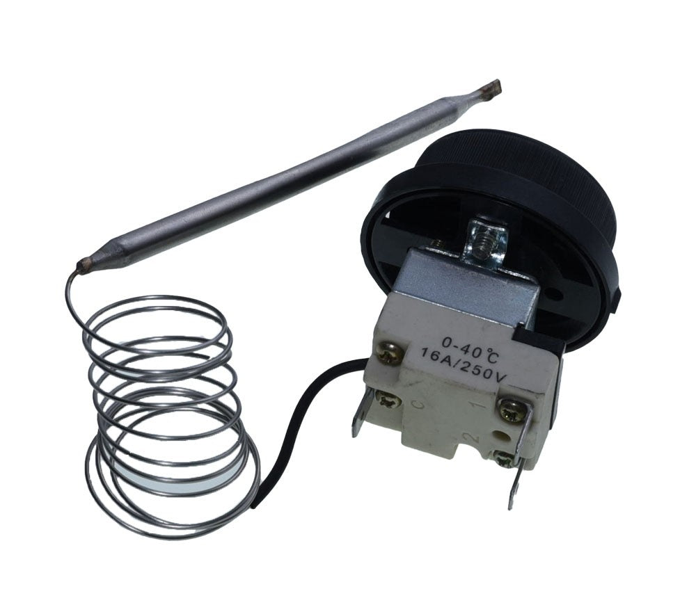 Termostat capilar 16A/250V cu corp ceramic si sonda din inox, detaliu borne electrice