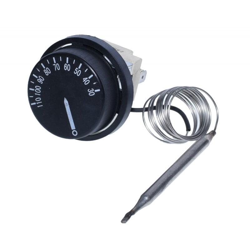 Termostat reglabil 30-110°C, 250V/16A, cu capilar inox si buton rotativ cu scala gradata