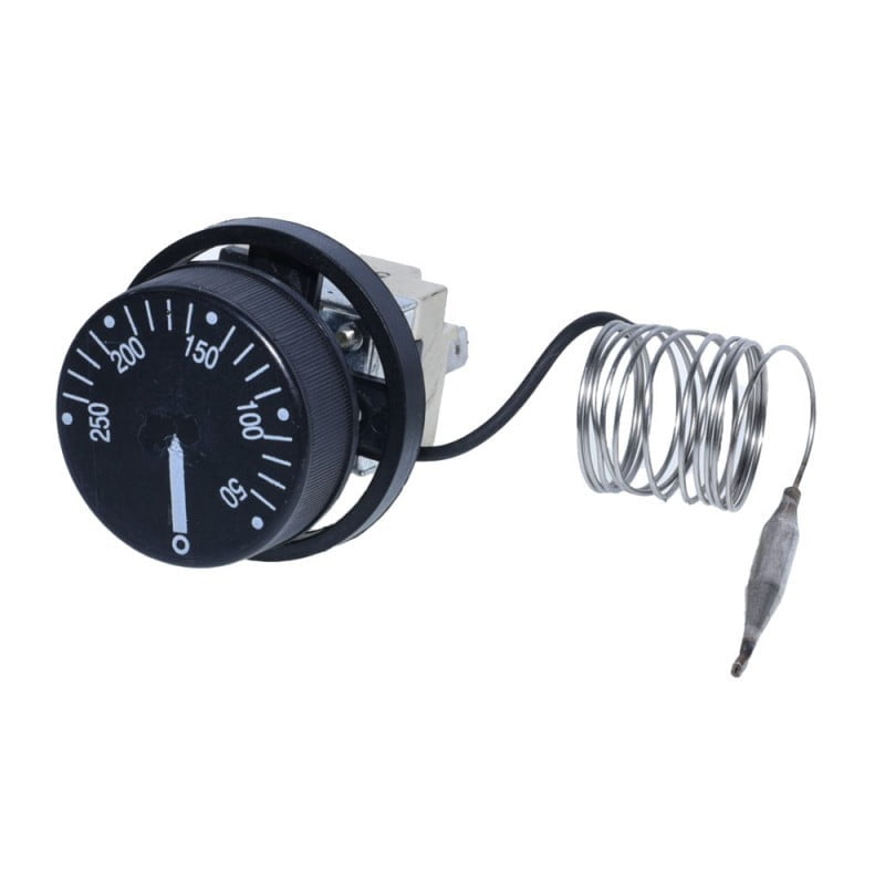 Termostat reglabil capilar inox 50-250°C, 16A/250V, 3 papuci contact, pentru cuptoare profesionale