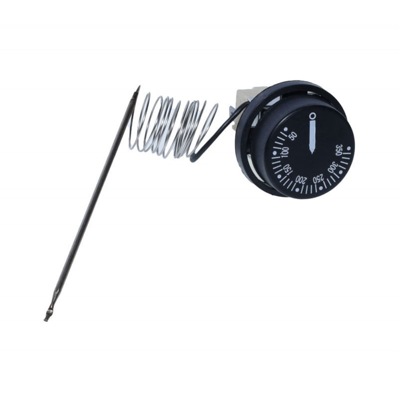 Termostat capilar reglabil 50-350°C, 16A, 250V, cu buton gradat frontal si sonda inox 120mm