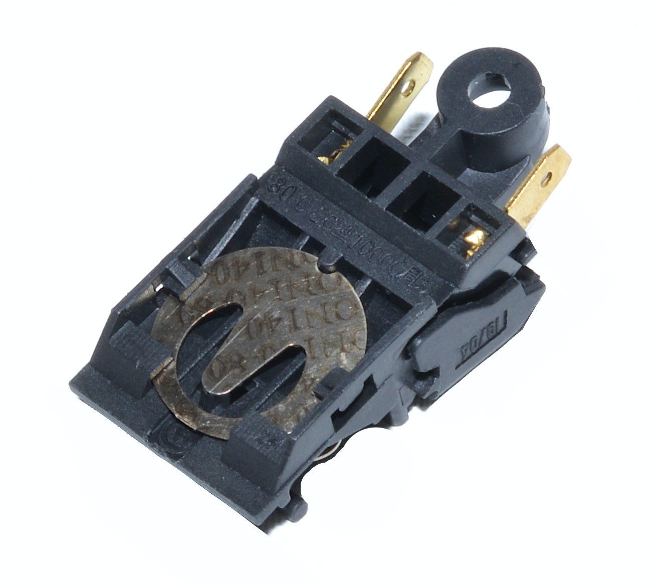 Termostat fierbator electric cu mecanism bimetalic si contacte alama, detaliu partea frontala