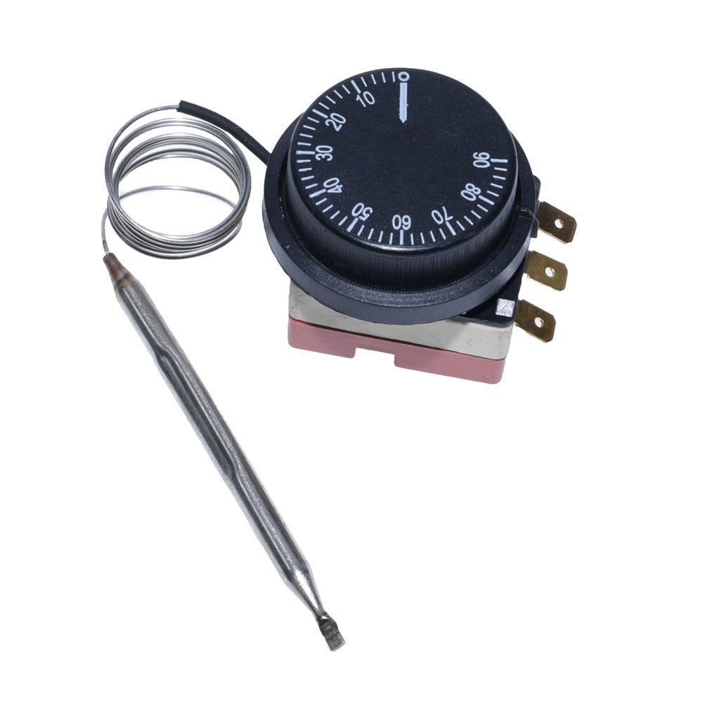 Termostat reglabil cu sonda inox si capilar spiralat, cadran circular gradat 0-90°C, 16A 250V