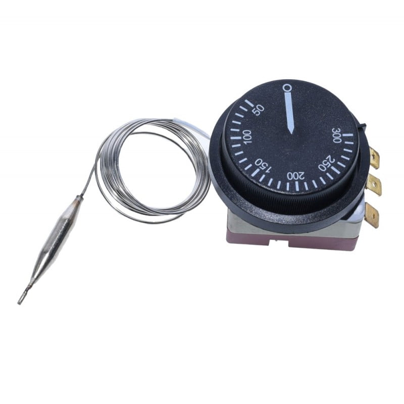 Termostat capilar reglabil cu sonda lunga din inox si terminale de conectare, plaja 50-300°C