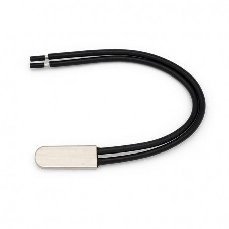 Termostat bimetal compact, capsula metalica si fire duble negre, vedere de aproape