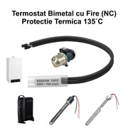 Termostat bimetal cu fire NC 135°C, 250V 16A, protectie termica pentru boilere si calorifere electrice