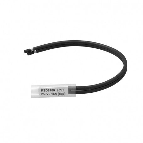 Termostat bimetalic cu fire preizolate, contact NC 95°C, vedere laterala cu eticheta KSD9700