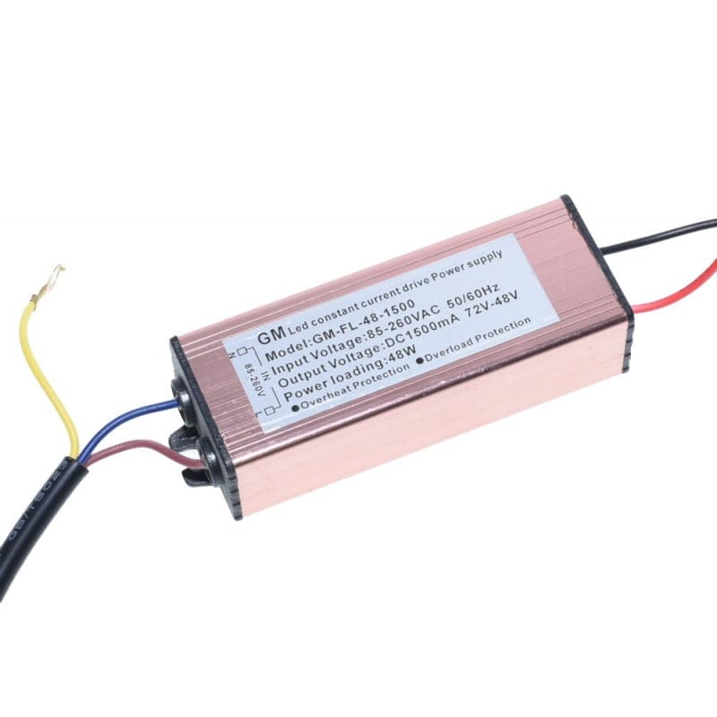 Driver LED 48W, intrare 85-260V AC, iesire DC 1500mA 72-48V, carcasa aluminiu cu protectie termica