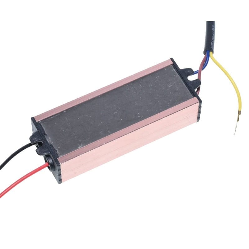 Driver LED 48W vedere spate, carcasa compacta din aluminiu cu fire de conectare colorate