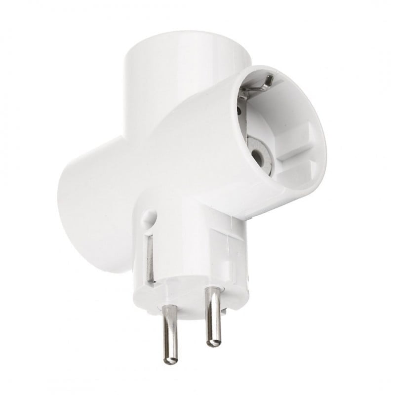 Triplu stecher ceramica 3 prize schuko cu impamantare, 16A, 250V, design butoias compact, alb