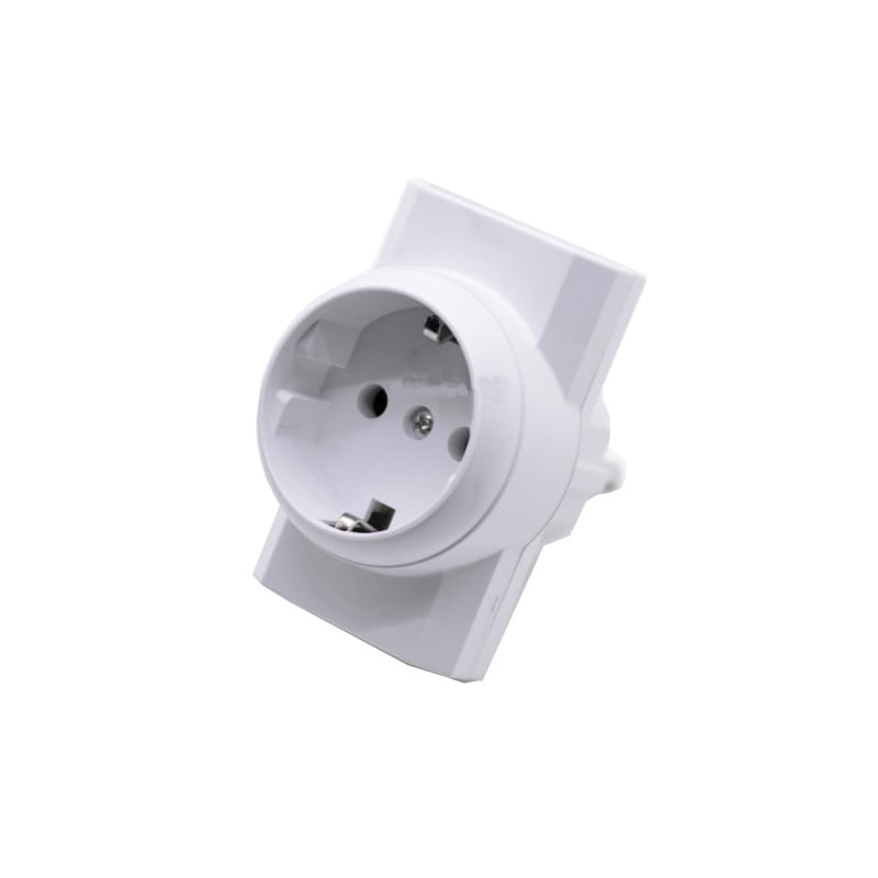Triplu stecher 1P Schuko cu impamantare si 2 prize Euro, 16A 250V, design compact alb
