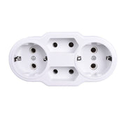 Triplu stecher Schuko cu 2 prize Euro si 2 prize cu impamantare, 16A, corp alb, constructie ceramica