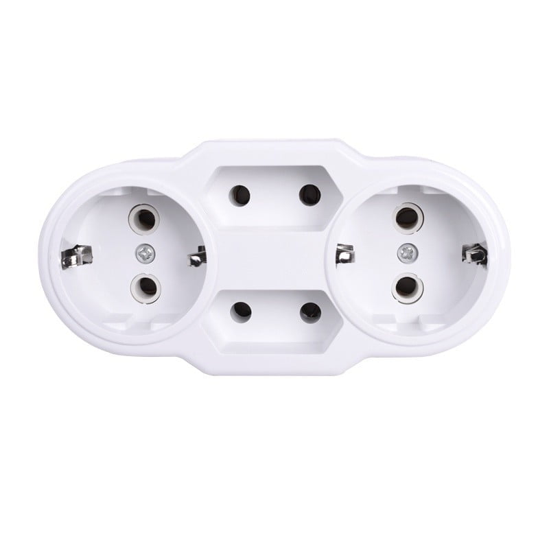 Triplu stecher Schuko cu 2 prize Euro si 2 prize cu impamantare, 16A, corp alb, constructie ceramica
