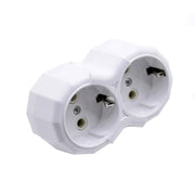 Stecher multiplicator cu 2 prize Schuko, 16A, 250V AC, contacte din alama cu impamantare, alb
