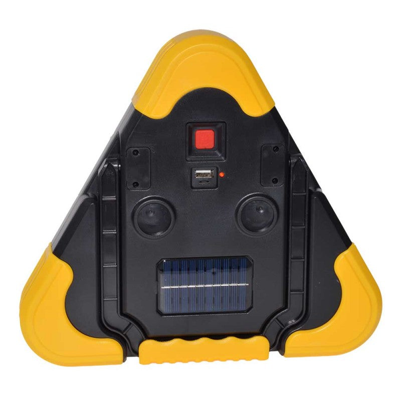 Spatele lампei triunghi auto cu panou solar, buton ON/OFF si port micro-USB de incarcare