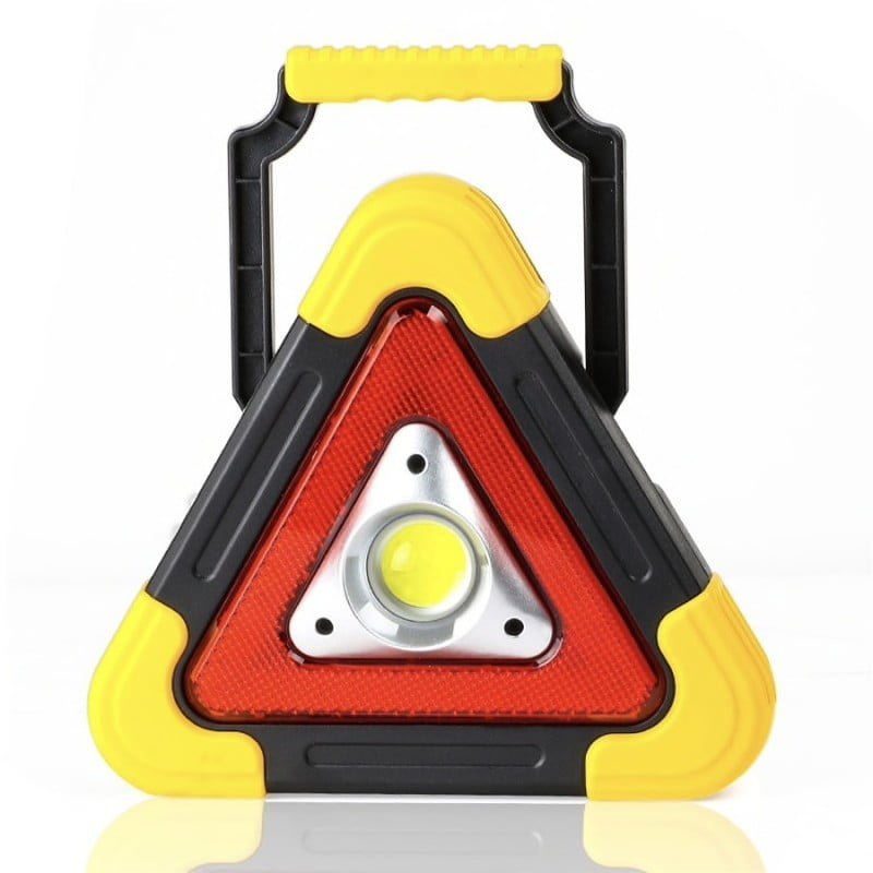 Triunghi auto portabil cu LED COB central si maner ergonomic, corp galben-negru rezistent la impact