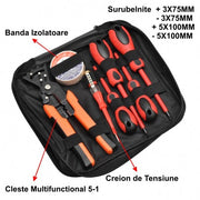 Trusa electrician 7 piese cu cleste multifunctional 5-1, 4 surubelnite, creion tensiune si banda izolatoare, in geanta cu fermoar