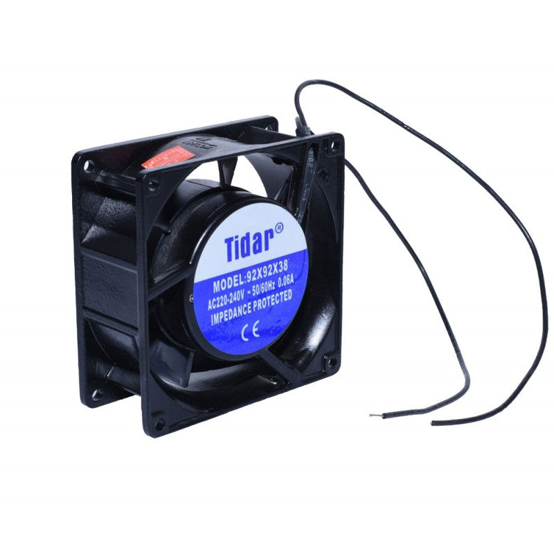 Ventilator axial 92x92x38 mm cu fire de conectare vizibile, alimentare 220V directa