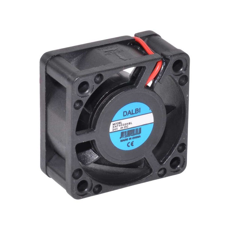 Ventilator axial 24V, 40x40x20mm, vedere frontala cu rotor si gauri de fixare vizibile