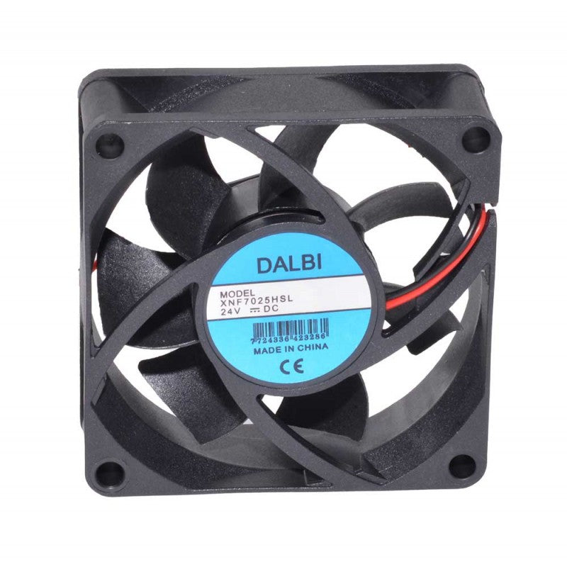 Ventilator axial 70x70 mm, vedere frontala cu palete si gauri de fixare vizibile