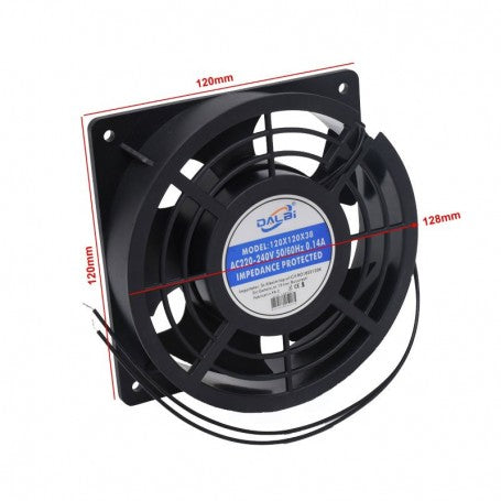 Ventilator axial 120mm cu dimensiuni indicate: 120x120x38mm, alimentare 220V AC
