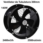 Ventilator axial de tubulatura 200mm, 65W, 1080m3/h, 2650rot/min, carcasa metalica neagra