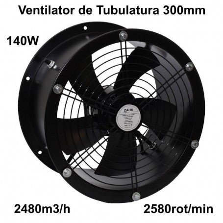 Ventilator axial de tubulatura 200mm, 65W, 1080m3/h, 2650rot/min, carcasa metalica neagra