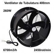Ventilator axial de tubulatura 400mm, 260W, debit 6700m3/h, 2450 rot/min, constructie metalica