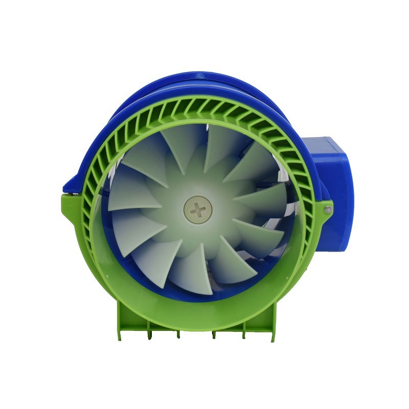 Ventilator tubulatura in linie - vedere frontala pale si grila de aspiratie Ø100mm