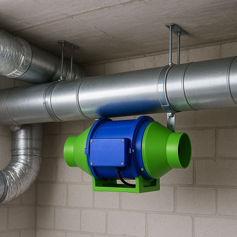 Ventilator tubulatura montat in linie pe conducte de ventilatie intr-o camera tehnica