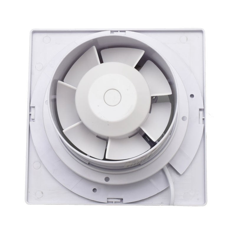 Ventilator patrat de baie, vedere frontala cu pale brushless si rama de montaj