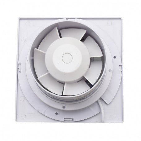 Ventilator patrat de baie 15W, palete turbina brushless vizibile, panou frontal demontat