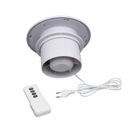 Ventilator de baie 5W cu telecomanda programatoare cu 4 butoane si cablu de alimentare incluse